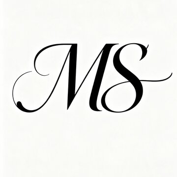 An elegant monogram design featuring the initials M and S seamlessly intertwined in refined black script against a clean white background. The letter M stands tall with sharp