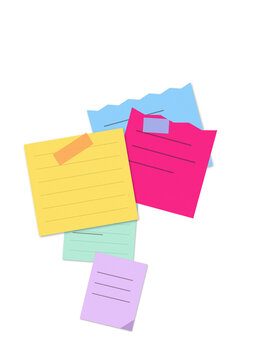 Colorful sticky notes with handwritten lines arranged in a messy pile for reminders and office tasks on a flat surface to help organize daily work and important personal information