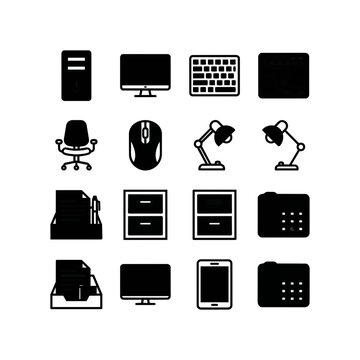 Collection of office and technology icons