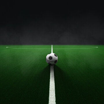 Big textured soccer game field with copy space - center, midfield. Real image with an isolated background.