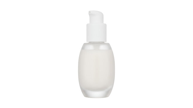 Small glass cosmetic bottle with white pump for lotion or face cream