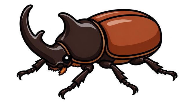 Cartoon Rhinoceros Beetle Illustration - Cute Insect with Horn and Shell