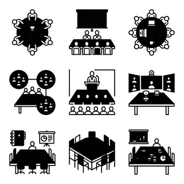 Meeting room business conference icons set people collaboration