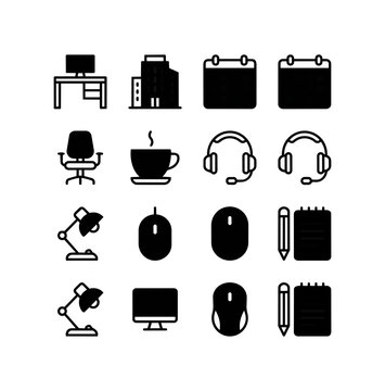 Office equipment and supplies collection icon set