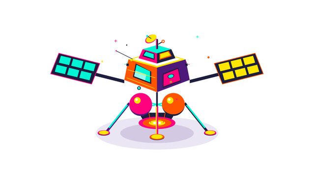 Colorful cartoon satellite vector illustration for space exploration concept