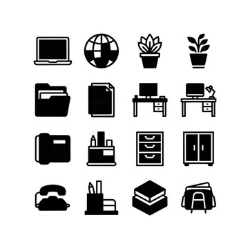 Office equipment and supplies icons set