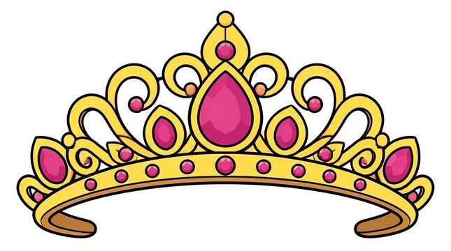 Whimsical Comic Style Golden Tiara with Pink Jewels