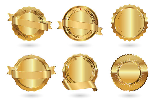 Golden award seals for recognition and achievement on transparent background