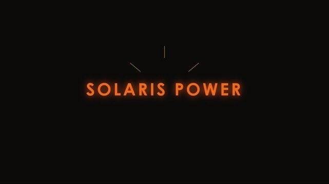 Solaris power neon glowing text title animation for sustainable energy and renewable technology branding 4k