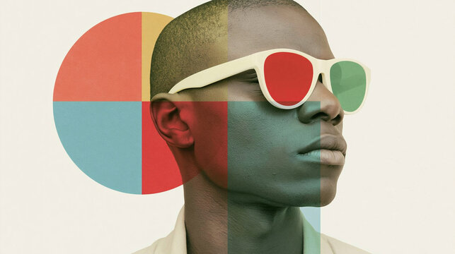 Stylish man with colorful sunglasses and geometric background