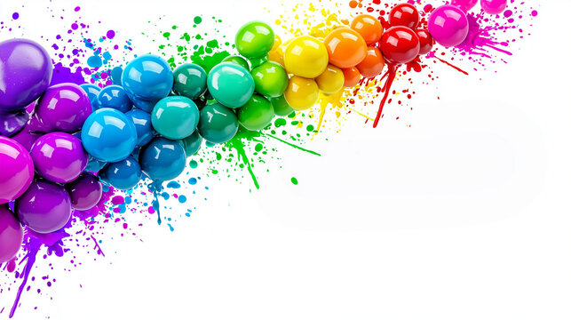 Rainbow Colored Spheres with Vibrant Paint Splashes