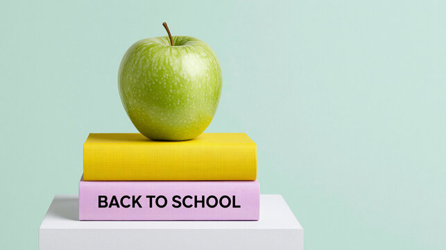 Green Apple on Books with Back to School Concept