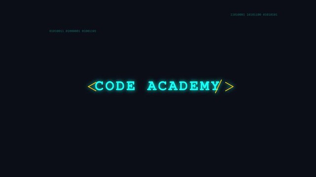 Code academy digital education concept with animated binary data animation 4k background, for programming and, software development learning
