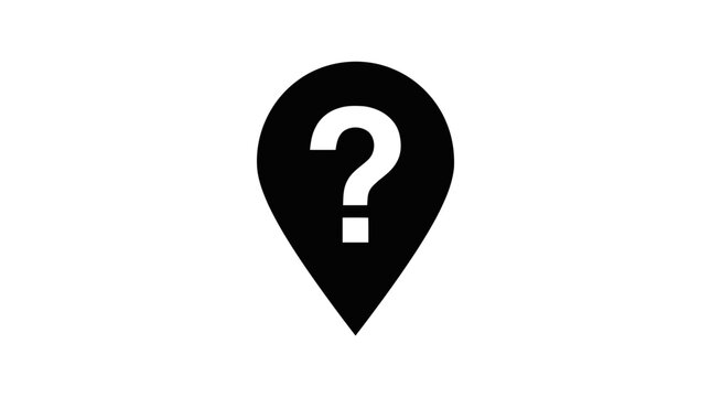 Vector illustration of location pin with question mark icon on a transparent background