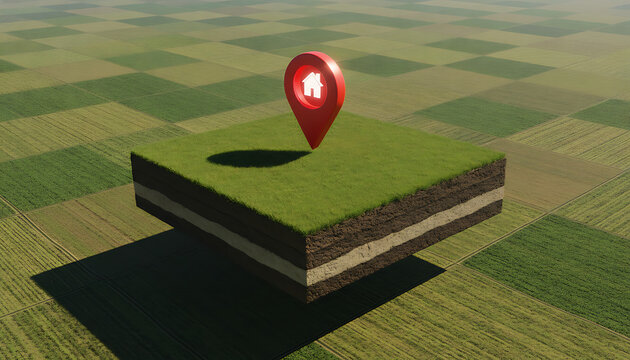 Real Estate Investment Property Icon Floating Above Green Land for