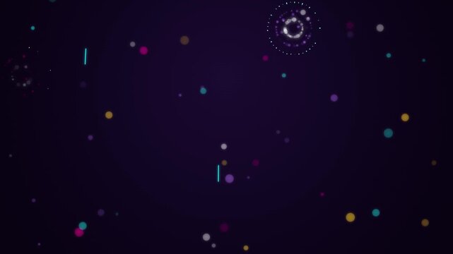 Abstract glowing particles drift in deep space with subtle camera movement and soft bokeh