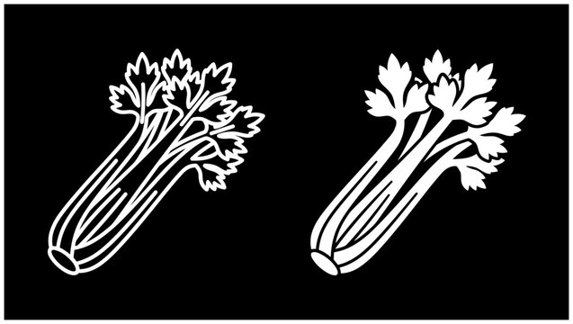 Set of two celery stalk icons in line art style
