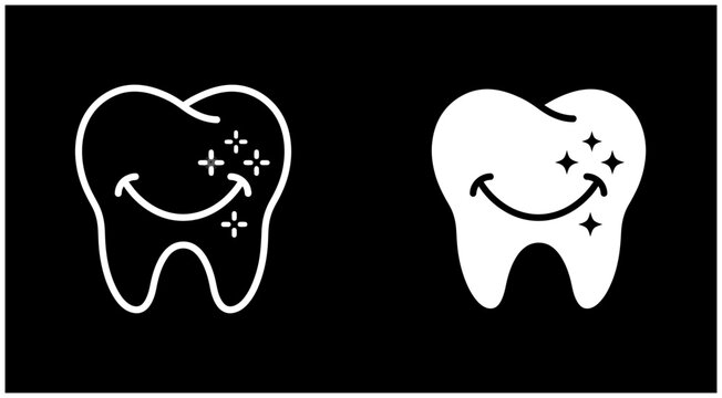 Set of clean and smiling tooth icons for dentistry