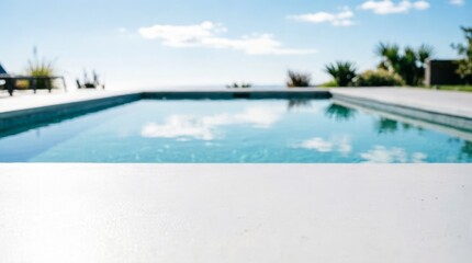Fototapeta premium Infinity Pool with Ocean View and Blue Sky for Luxury Lifestyle