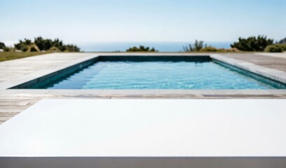 Fototapeta premium Modern Swimming Pool with Ocean View for Luxury Lifestyle