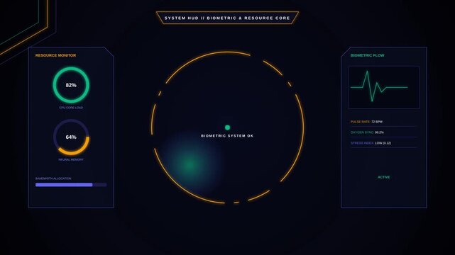 Futuristic Motion Data Visualization with Dynamic Circular Graphs and Digital Interface.
