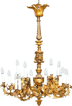 Elegant antique brass candelabra with multiple candle-style lights