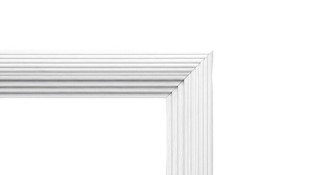 White wood grain frame corner cutout with mitered molding, decorative border element isolated on transparent background for design projects and mockups