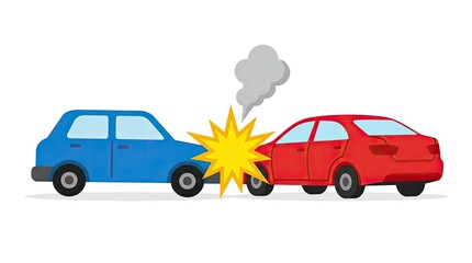 Obraz premium A cartoon style illustration of a blue car and a red car colliding in a head on traffic accident