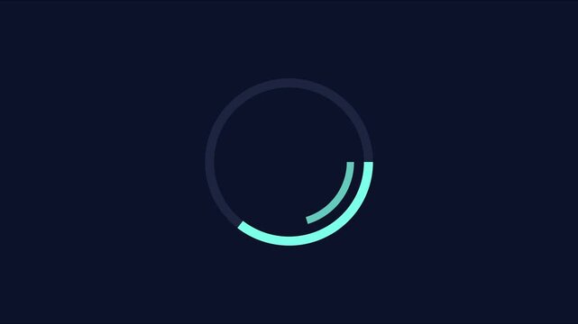 Minimalist circular loading spinner animation with neon cyan progress bar on dark 4k background circle
