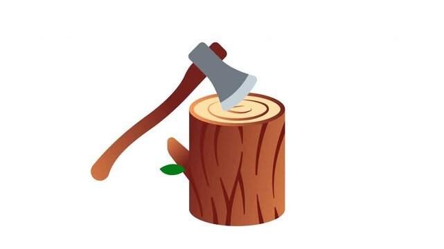 Axe with tree stump icon animation. Illustration of an axe embedded in a tree stump.