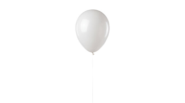 White helium balloon with ribbon string isolated as transparent PNG cutout for celebration, party decoration, birthday invitation and festive design