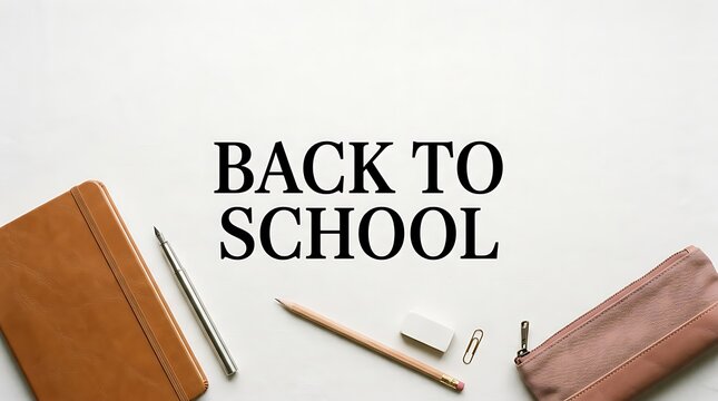 Back to school essentials with notebook, pencils, and eraser on white background