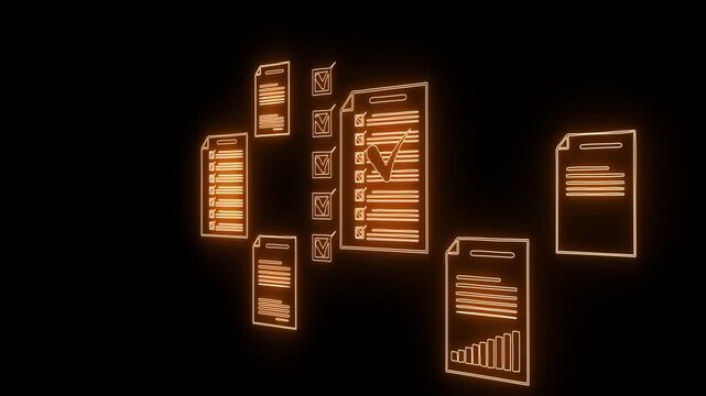 Document management concept, Businesswomen check electronic documents on digital documents on virtual screen Document Management System and process automation.4k video.