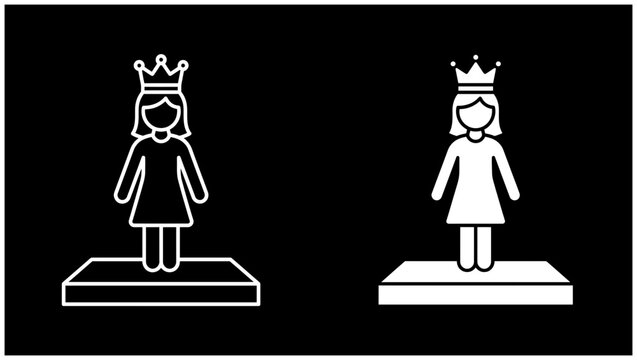 Minimalist queen icon set on podium in line and solid styles