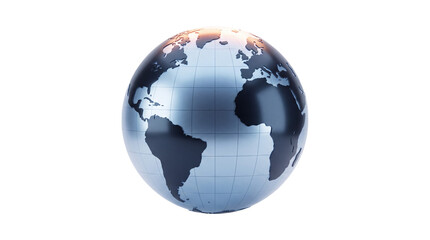 Fototapeta premium Blue 3D globe with world continents and latitude longitude grid, isolated on transparent background for global business, travel, science and environment