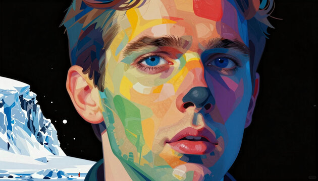 Colorful Geometric Portrait with Arctic Landscape Background