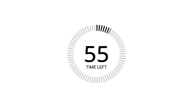 One minute countdown animation on a transparent background, 1 minute circle countdown timer from 60 to 0 second with alpha channel, one minute circle countdown video	
