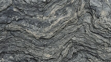 Fototapeta premium Close up view of natural dark gray stone rock texture with rough layered lines