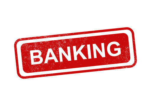 Banking red rubber stamp sign with a vintage texture effect for financial documents and business paperwork isolated on a simple plain surface for professional branding needs