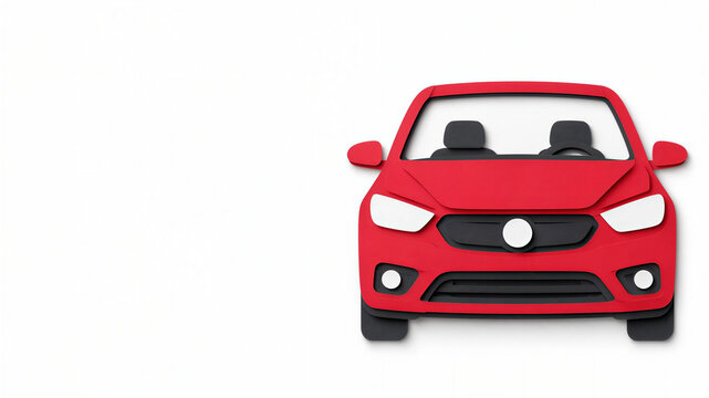 Multilayer paper applique of a isolated red car on a light background, horizontal banner, free space for text, copy space, great for car rental, car sharing, auto repair shop