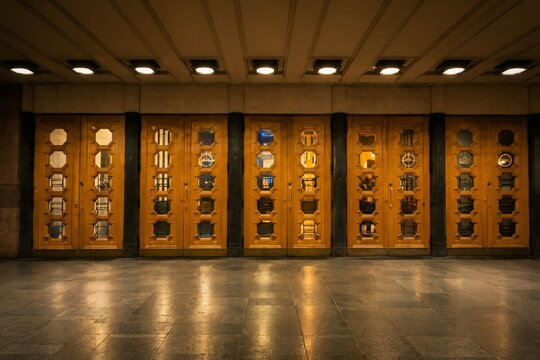 Grand Geometric Entrance at Night