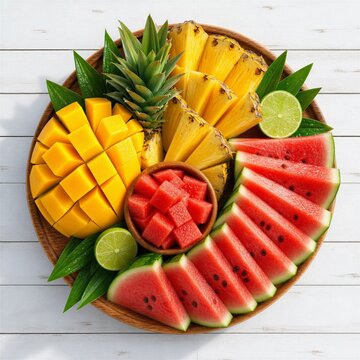 Top view of tropical fruit platter