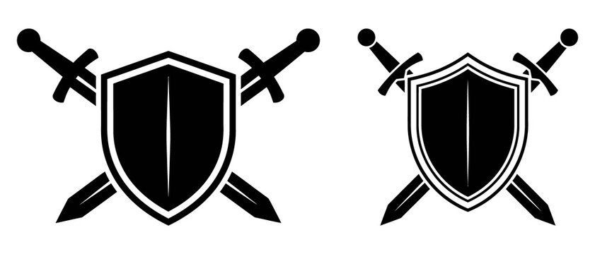 Shield emblems with crossed swords medieval heraldry icon set heraldry medieval protection