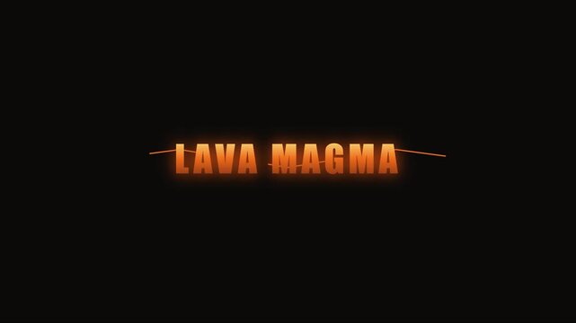 Lava magma glowing text animation on 4k black background, for geological motion