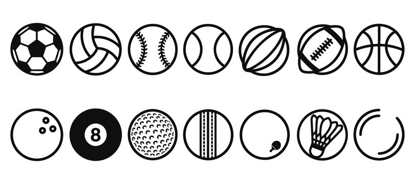 Assorted sports balls collection vector illustration set with basketball volleyball baseball