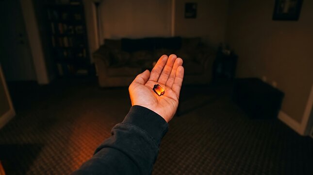 A person holding a small glowing diya lamp in their palm to celebrate the festival of happy diwali