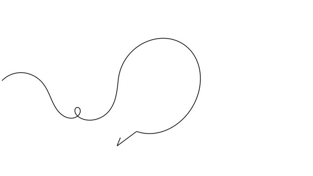Animated left arrow inside chat speech bubble icon sign motion continuous one line drawing moving on white background minimalist direction of communication and technology information symbol animation