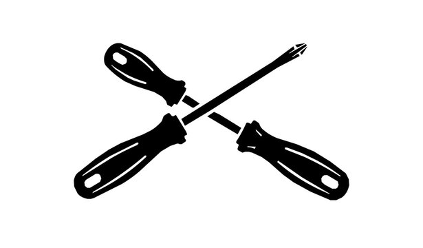 Flathead and Phillips Screwdrivers Black Silhouette Vector Icon Set