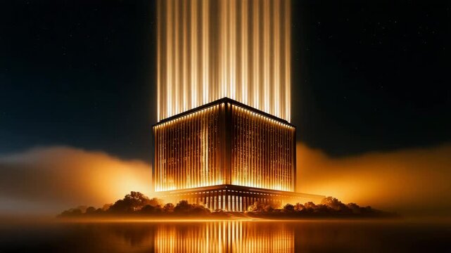 Data Center Exterior Lit Up At Night