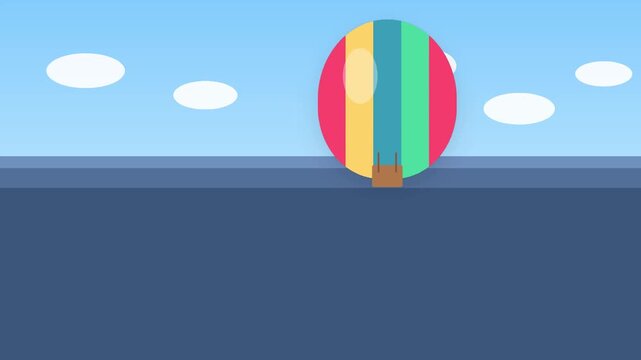 Colorful hot air balloons floating across blue sky with scattered white clouds minimalist vector animation with balloons drifting smoothly smoothly against bright